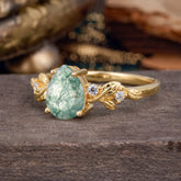 Pear Shaped Natural Women's Moss Agate Engagement Ring